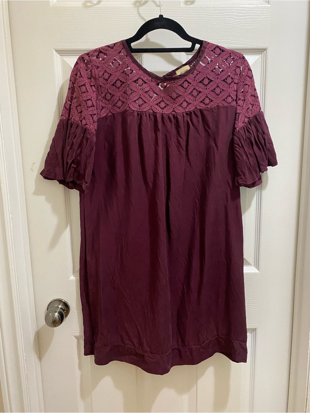 Ella Moss Crochet Yoke Mini Dress in Burgundy
